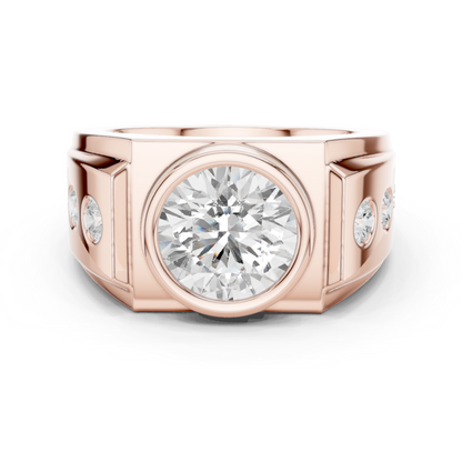 14k Solid Rose Gold Lab Grown Round Shapes Diamond Elegance Sparkle Men Ring Gift For Birthday