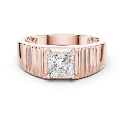 14k Solid Rose Gold Lab Grown Princess Cut Diamond Ring  For Men's Daily Wear