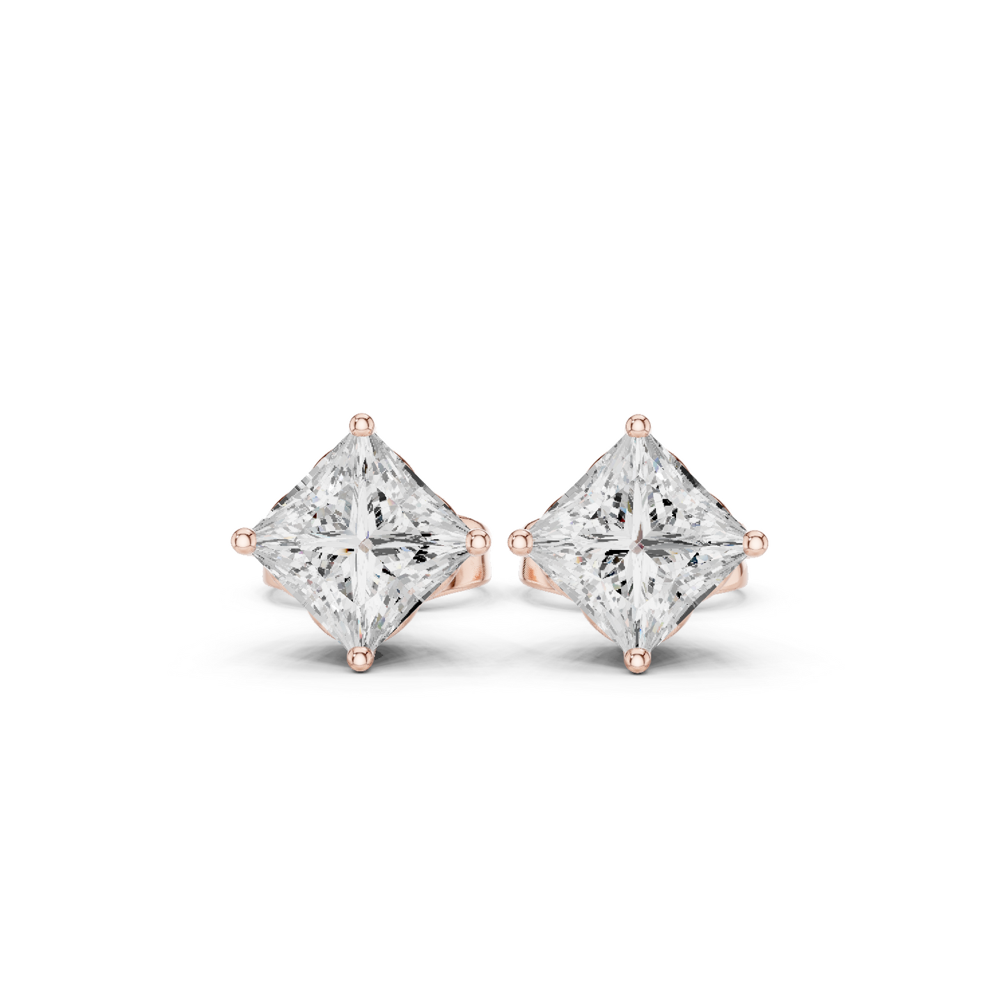Princess Cut Lab Grown Diamond 18k Solid Gold Party Wear Studs Earrings For Anniversary Gift