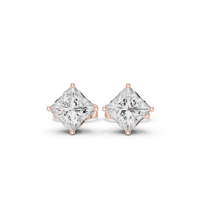 Princess Cut Lab Grown Diamond 18k Solid Gold Party Wear Studs Earrings For Anniversary Gift