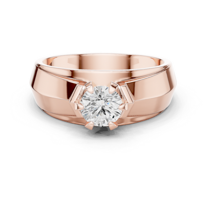 10k Solid Yellow Gold Round Shape Lab Grown Diamond Esthetical Sparkling Daily Wear Men's Diamond Ring