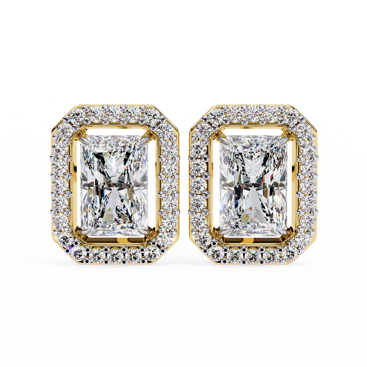 Radiant And Round Cut Top Grade Diamond Vintage Halo Style Minimalist Dainty Wedding Stud Earring - HIGHCARAT DIAMONDS