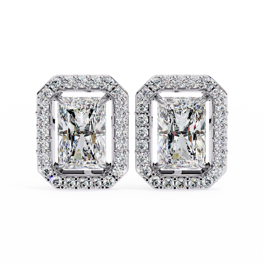 Radiant And Round Cut Top Grade Diamond Vintage Halo Style Minimalist Dainty Wedding Stud Earring - HIGHCARAT DIAMONDS