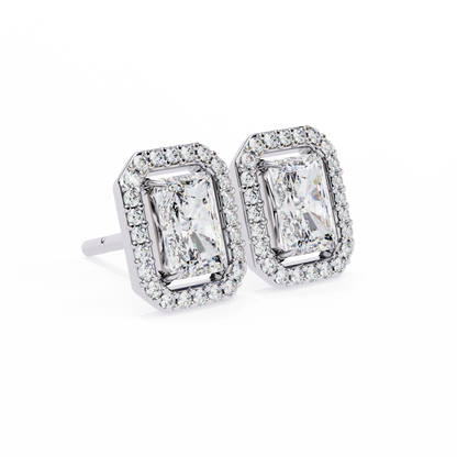Radiant And Round Cut Top Grade Diamond Vintage Halo Style Minimalist Dainty Wedding Stud Earring - HIGHCARAT DIAMONDS