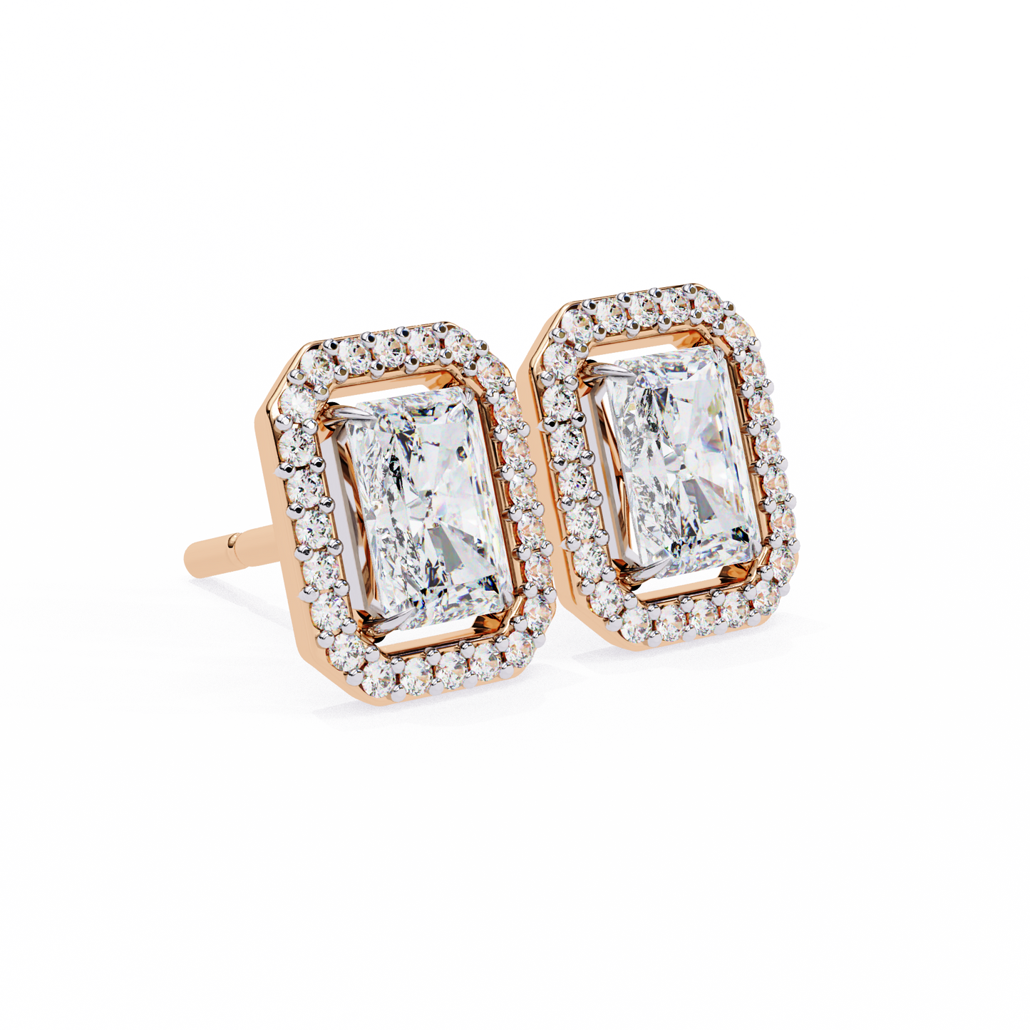 Radiant And Round Cut Top Grade Diamond Vintage Halo Style Minimalist Dainty Wedding Stud Earring - HIGHCARAT DIAMONDS