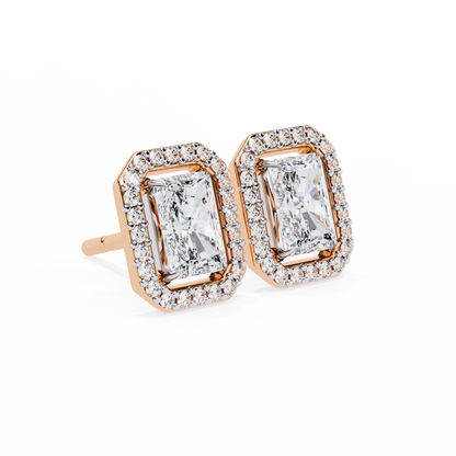 Radiant And Round Cut Top Grade Diamond Vintage Halo Style Minimalist Dainty Wedding Stud Earring - HIGHCARAT DIAMONDS