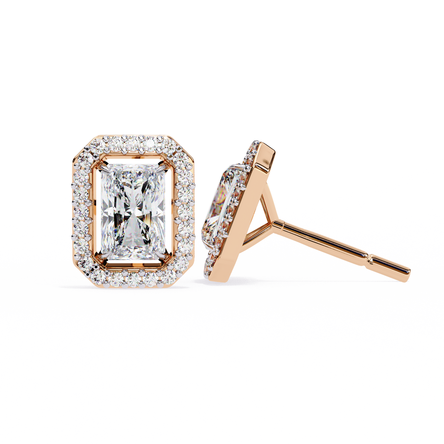 Radiant And Round Cut Top Grade Diamond Vintage Halo Style Minimalist Dainty Wedding Stud Earring - HIGHCARAT DIAMONDS