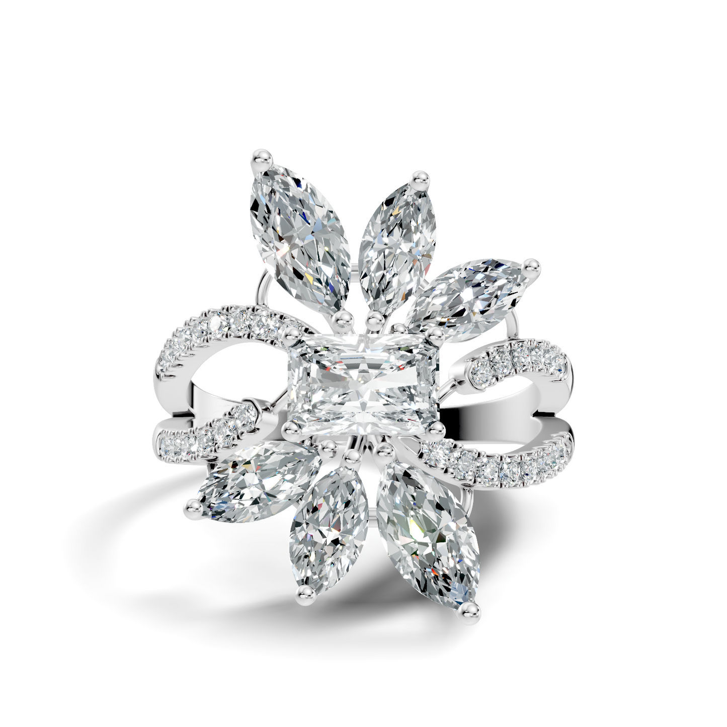 2.45Ct Radiant, Round and Marquise Cut Diamond Elegant Stunning Vintage Bridesmaid Ring For Women's - HIGHCARAT DIAMONDS