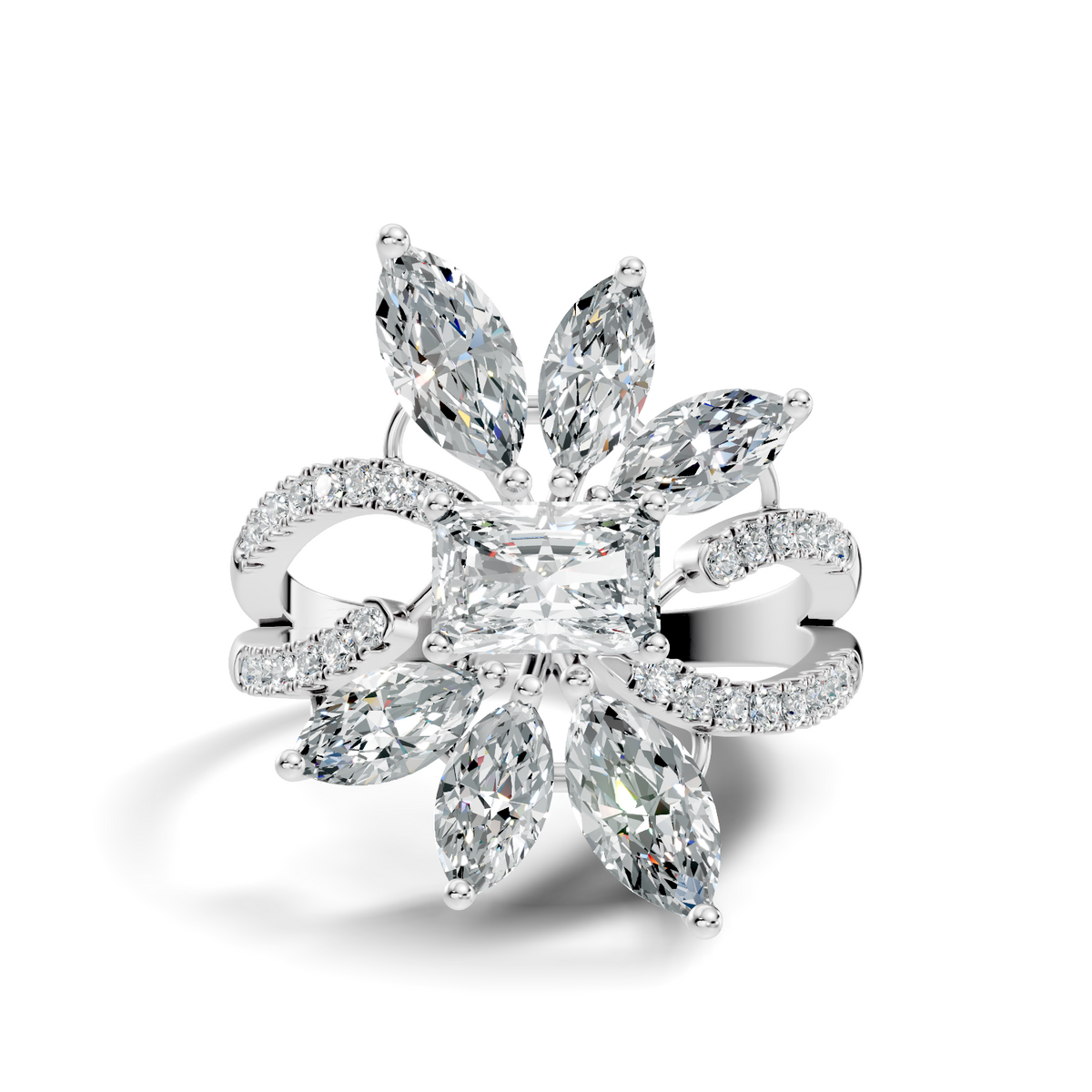 2.45Ct Radiant, Round and Marquise Cut Diamond Elegant Stunning Vintage Bridesmaid Ring For Women's - HIGHCARAT DIAMONDS