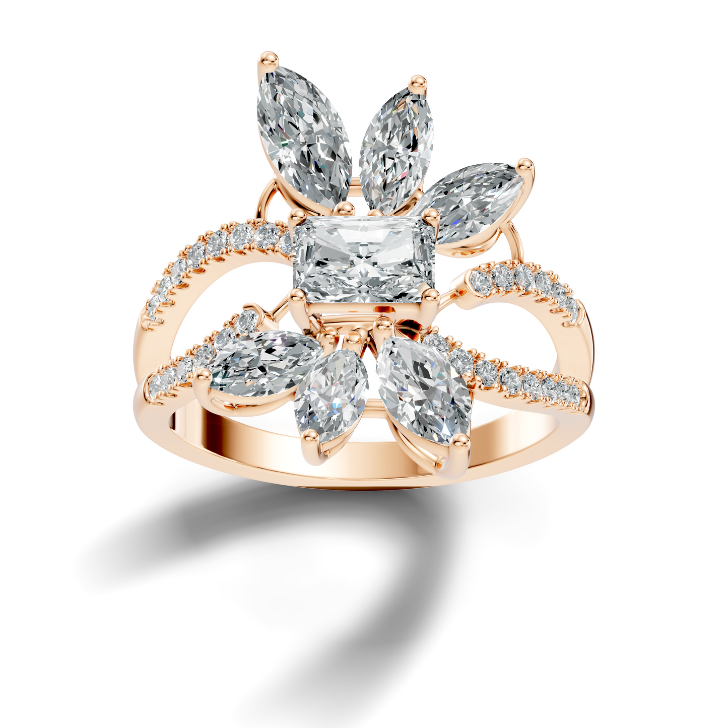 2.45Ct Radiant, Round and Marquise Cut Diamond Elegant Stunning Vintage Bridesmaid Ring For Women's - HIGHCARAT DIAMONDS