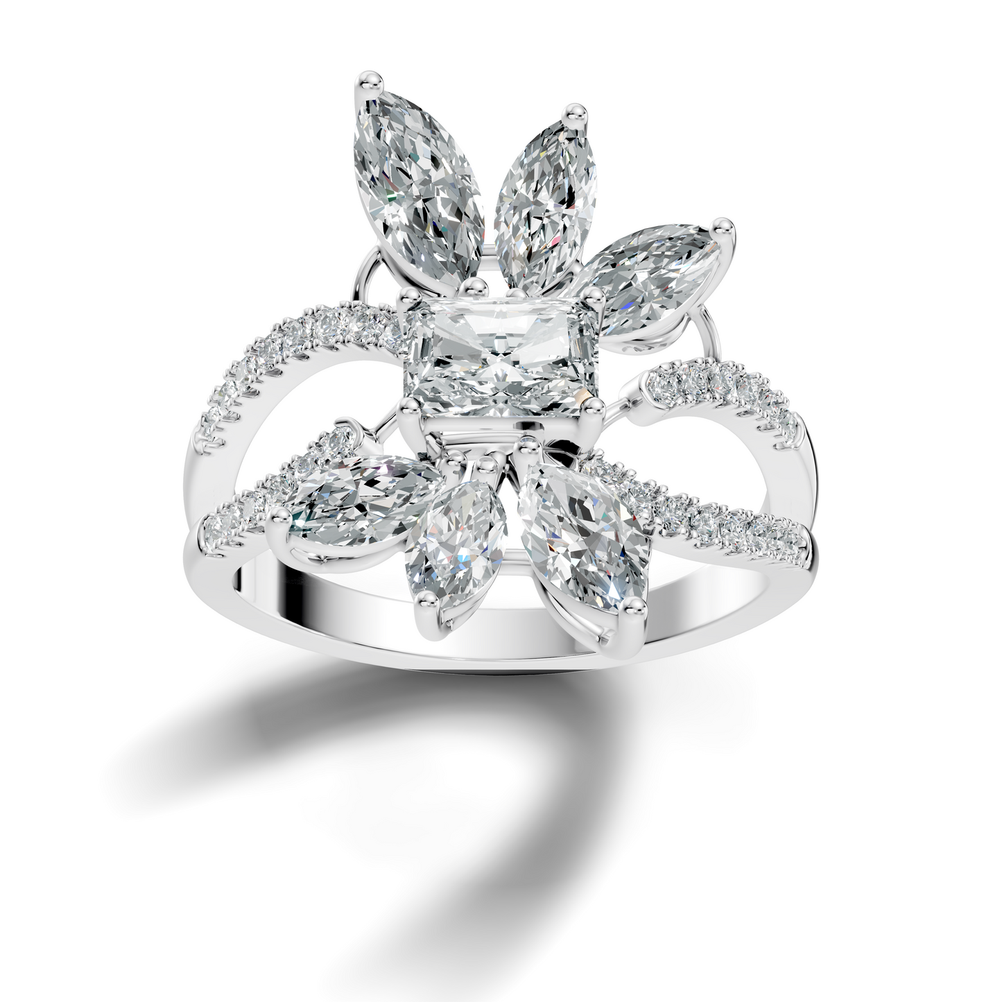2.45Ct Radiant, Round and Marquise Cut Diamond Elegant Stunning Vintage Bridesmaid Ring For Women's - HIGHCARAT DIAMONDS