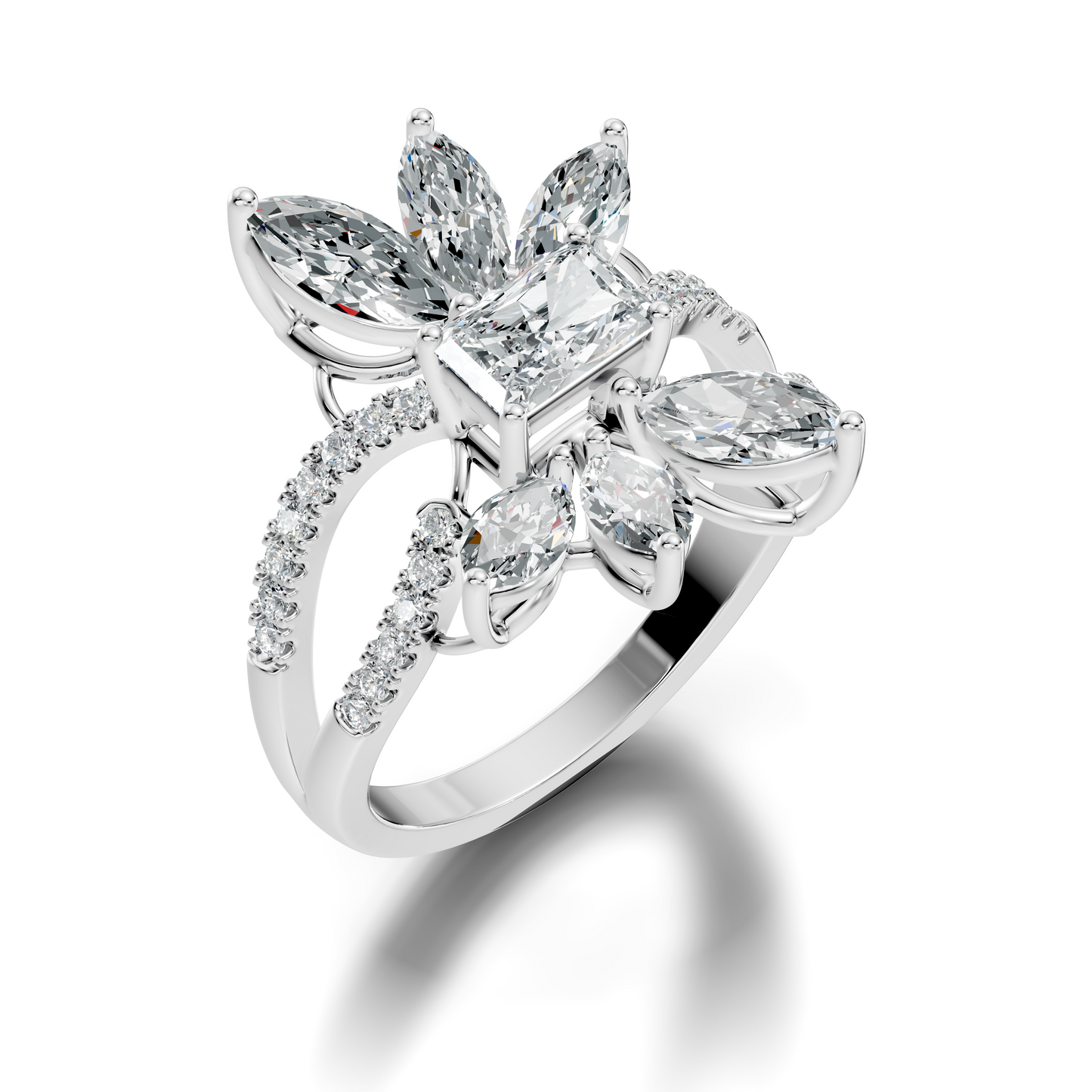 2.45Ct Radiant, Round and Marquise Cut Diamond Elegant Stunning Vintage Bridesmaid Ring For Women's - HIGHCARAT DIAMONDS