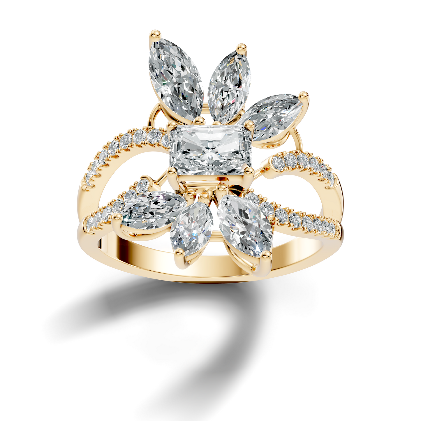 2.45Ct Radiant, Round and Marquise Cut Diamond Elegant Stunning Vintage Bridesmaid Ring For Women's - HIGHCARAT DIAMONDS