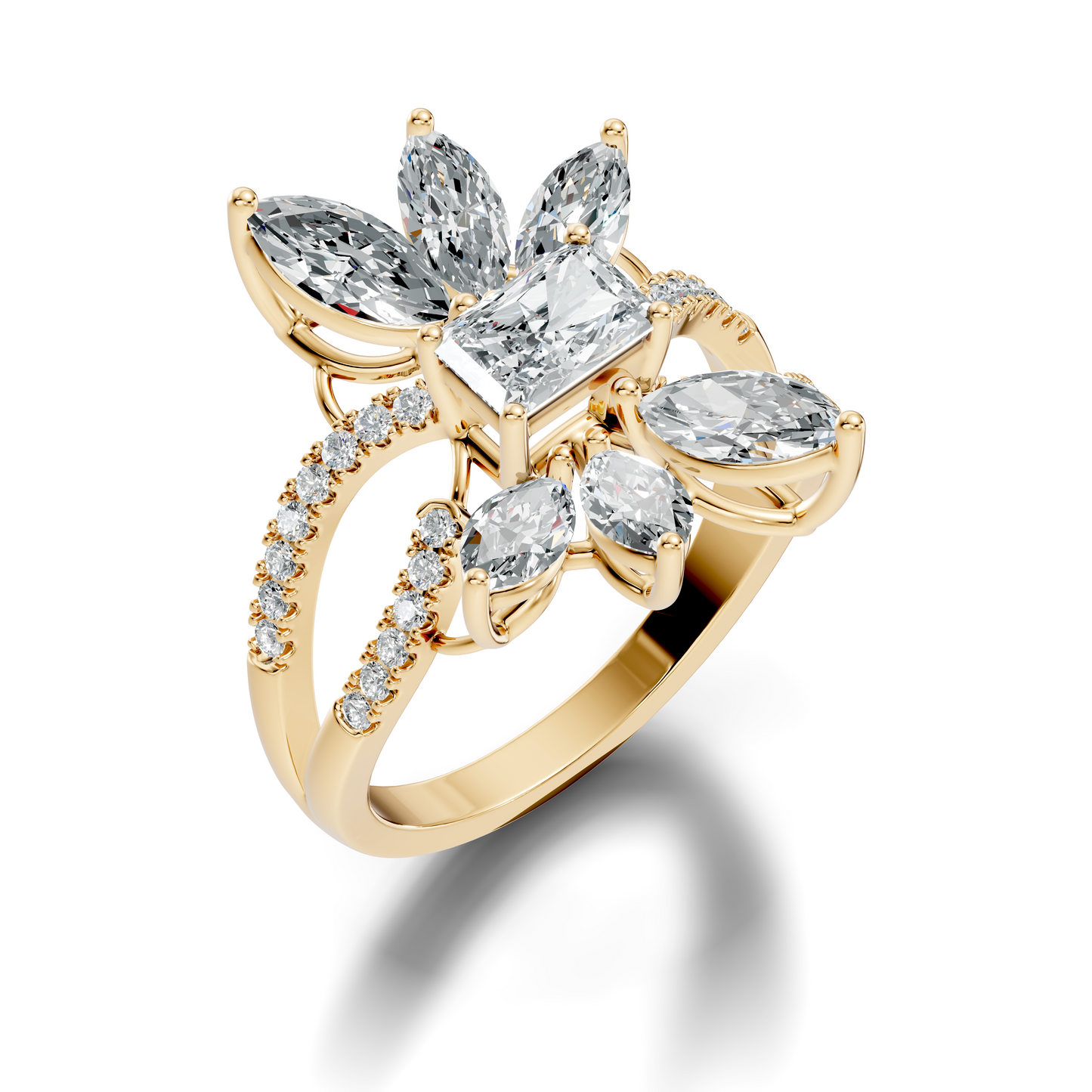 2.45Ct Radiant, Round and Marquise Cut Diamond Elegant Stunning Vintage Bridesmaid Ring For Women's - HIGHCARAT DIAMONDS