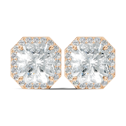 Radiant Square & Round Shape 4.02 Ct  Lab Grown Diamond 14k Solid Gold Stunning New Classic Studs Diamond Earrings For Her Gift - HIGHCARAT DIAMONDS