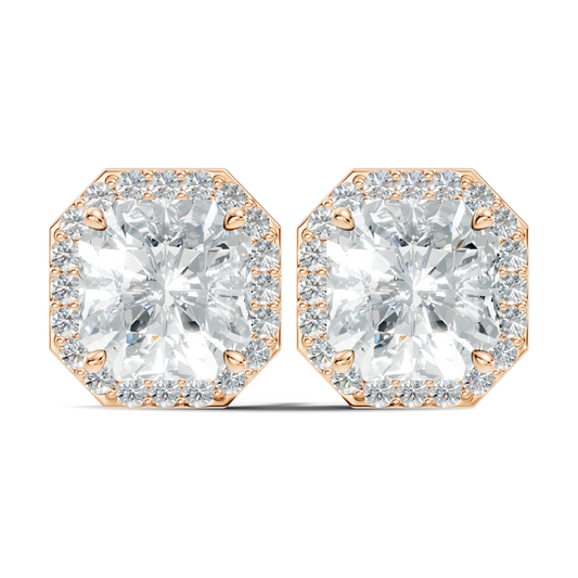 Radiant Square & Round Shape 4.02 Ct  Lab Grown Diamond 14k Solid Gold Stunning New Classic Studs Diamond Earrings For Her Gift - HIGHCARAT DIAMONDS