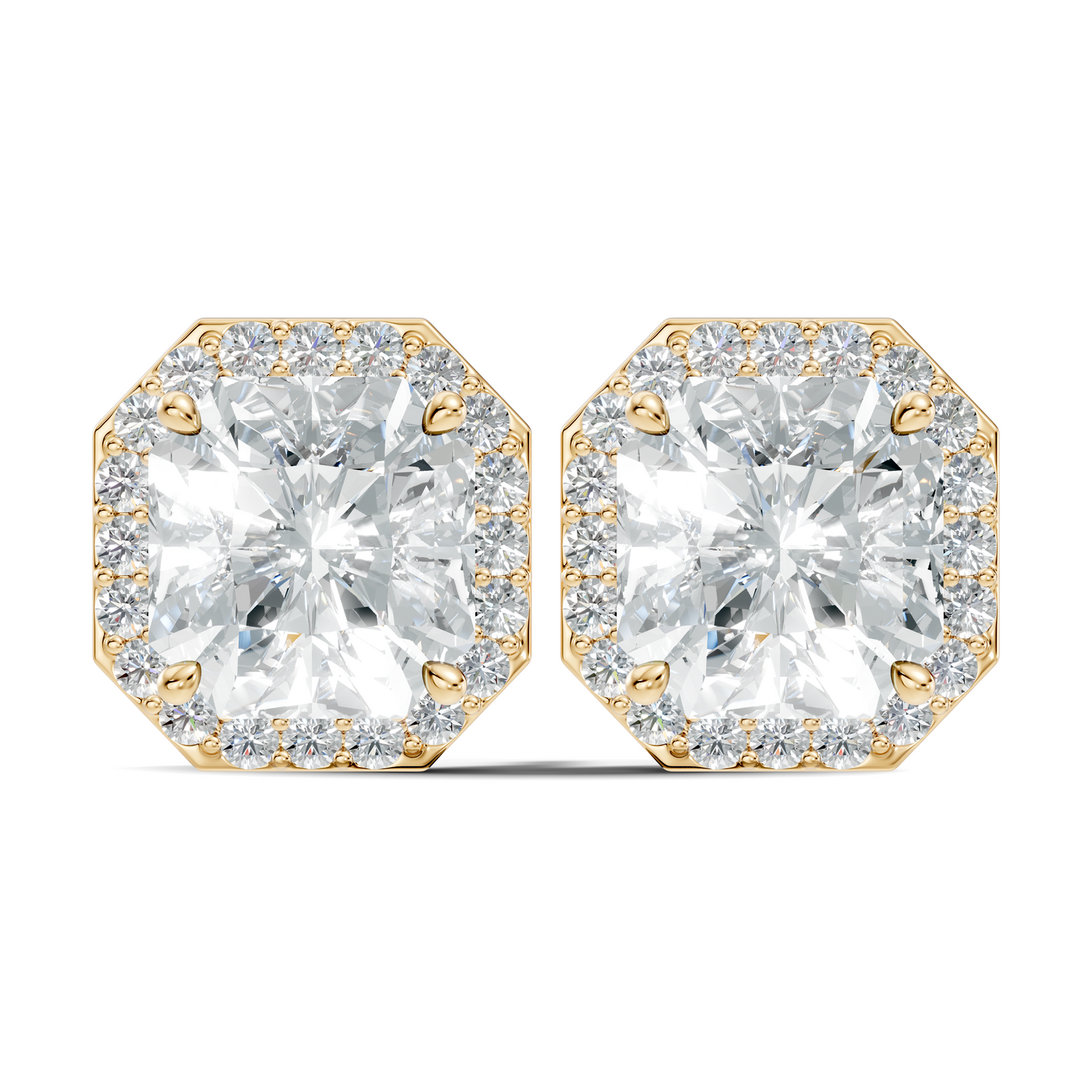 Radiant Square & Round Shape 4.02 Ct  Lab Grown Diamond 14k Solid Gold Stunning New Classic Studs Diamond Earrings For Her Gift - HIGHCARAT DIAMONDS