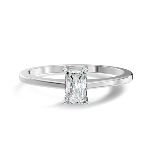 Front view of radiant cut lab grown diamond solitaire ring