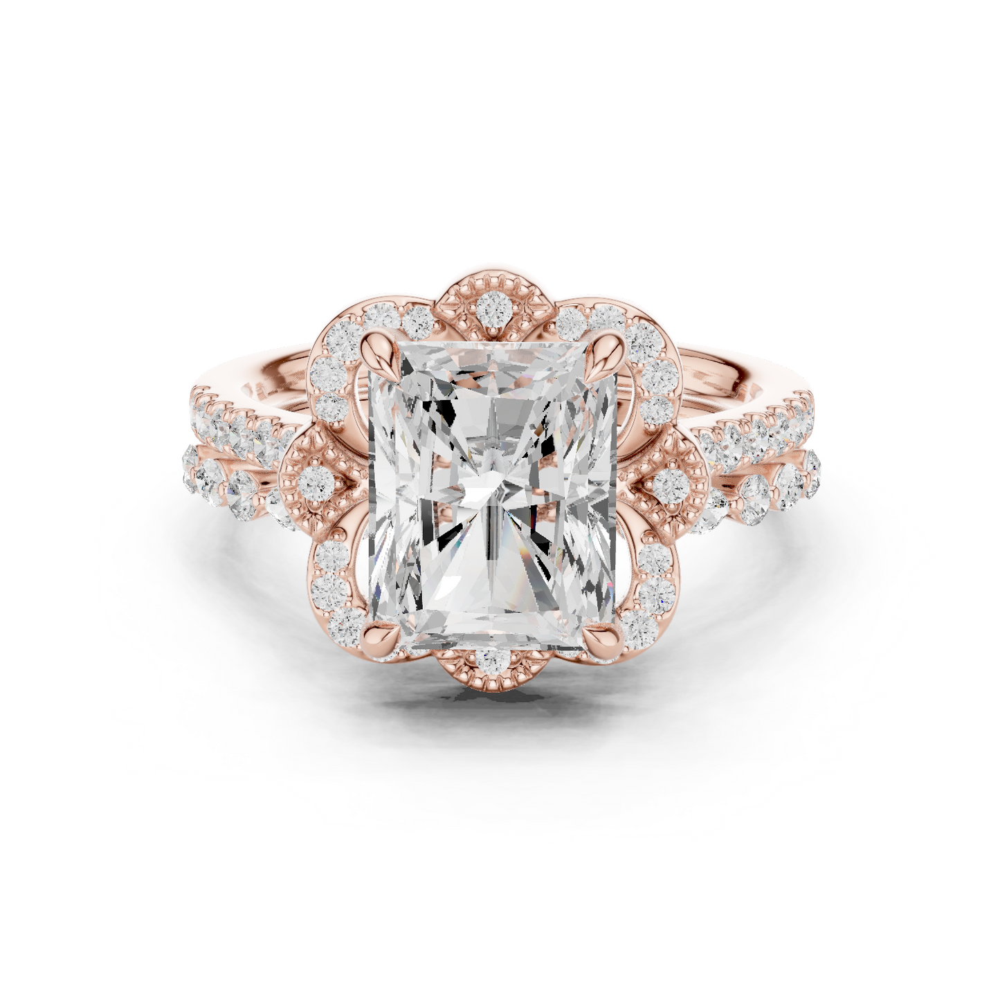 Radiant, Marquise and Round Cut 3.68Ct Lab Grown Diamond Unique Art Deco Cluster Wedding Ring For Women's - HIGHCARAT DIAMONDS