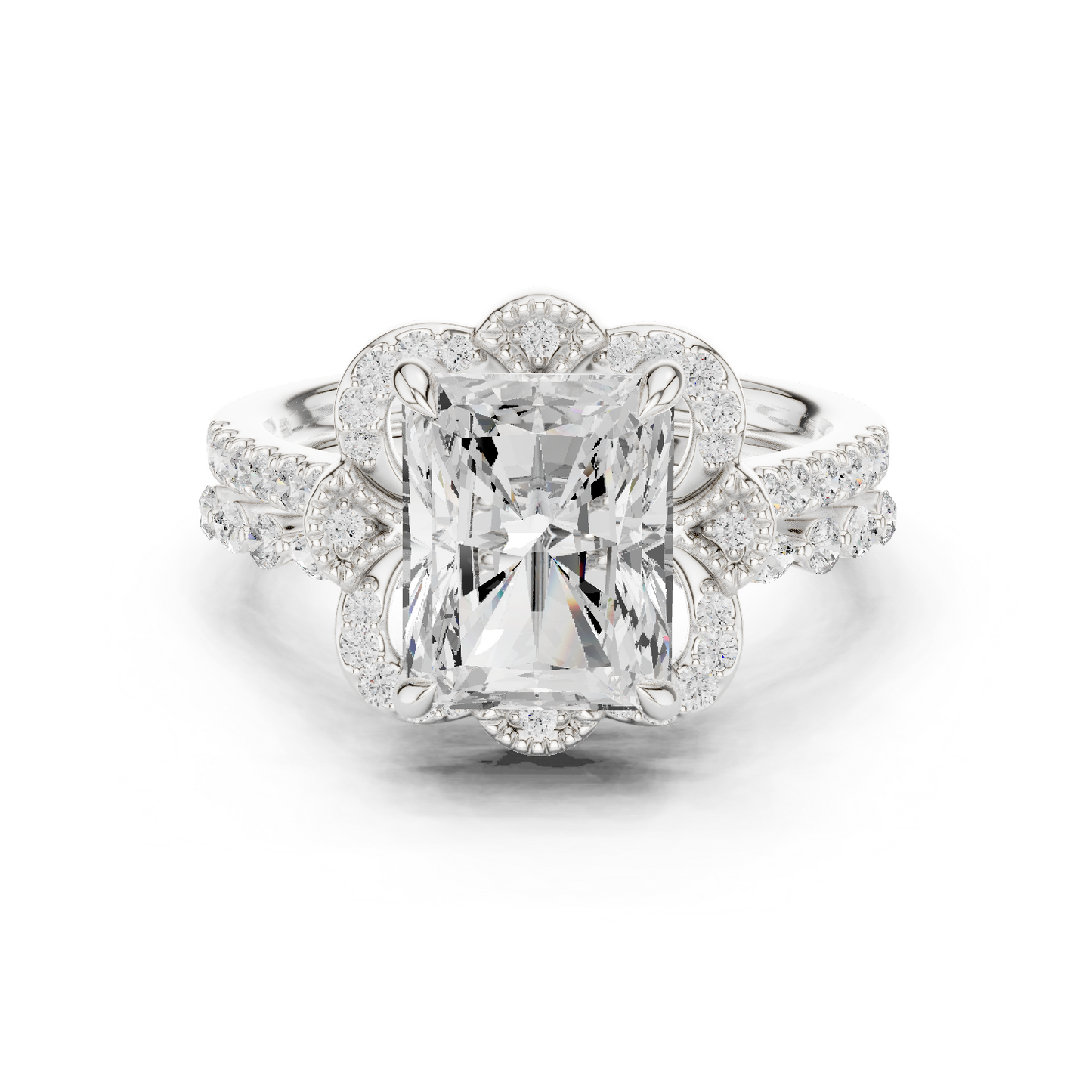 Radiant, Marquise and Round Cut 3.68Ct Lab Grown Diamond Unique Art Deco Cluster Wedding Ring For Women's - HIGHCARAT DIAMONDS