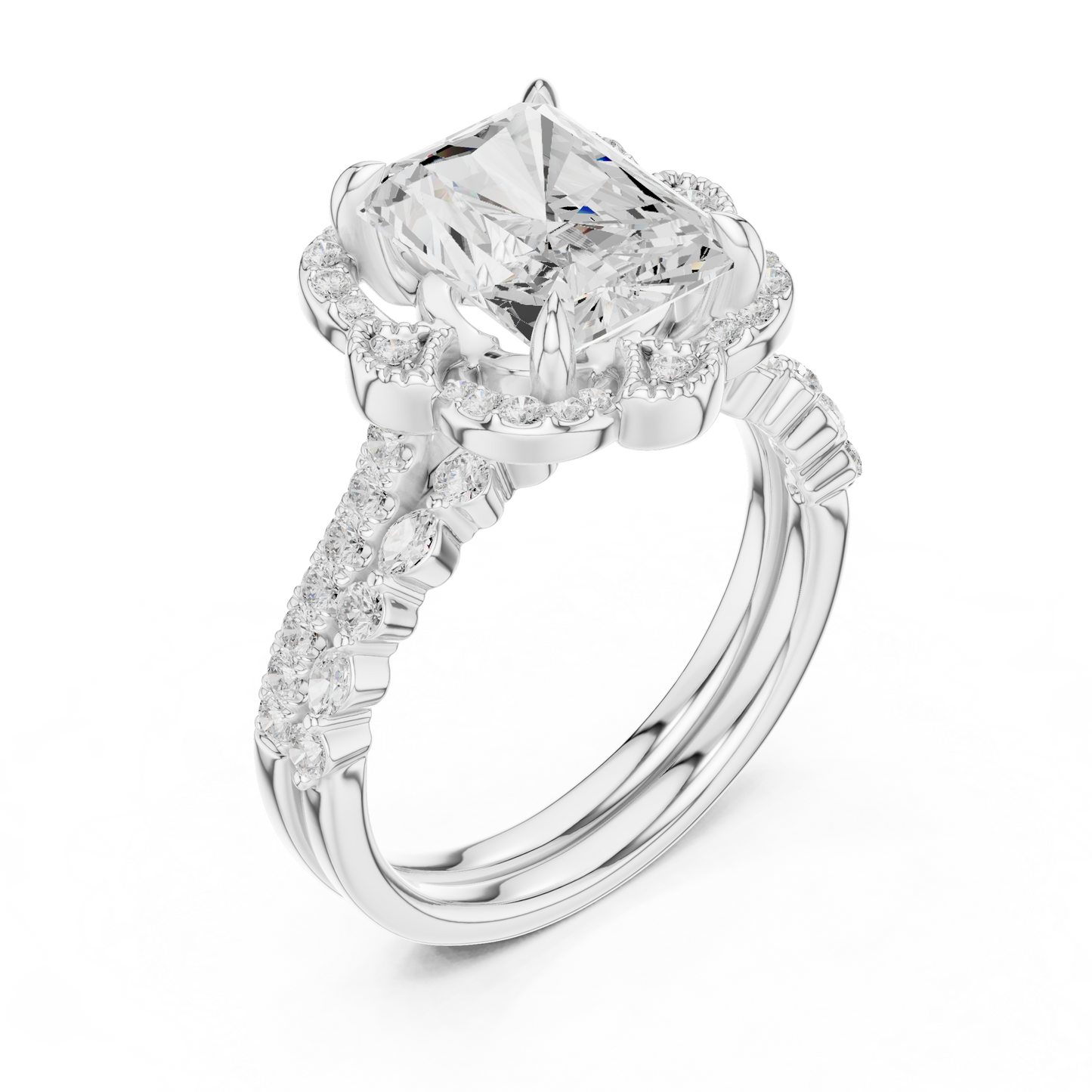 Radiant, Marquise and Round Cut 3.68Ct Lab Grown Diamond Unique Art Deco Cluster Wedding Ring For Women's - HIGHCARAT DIAMONDS