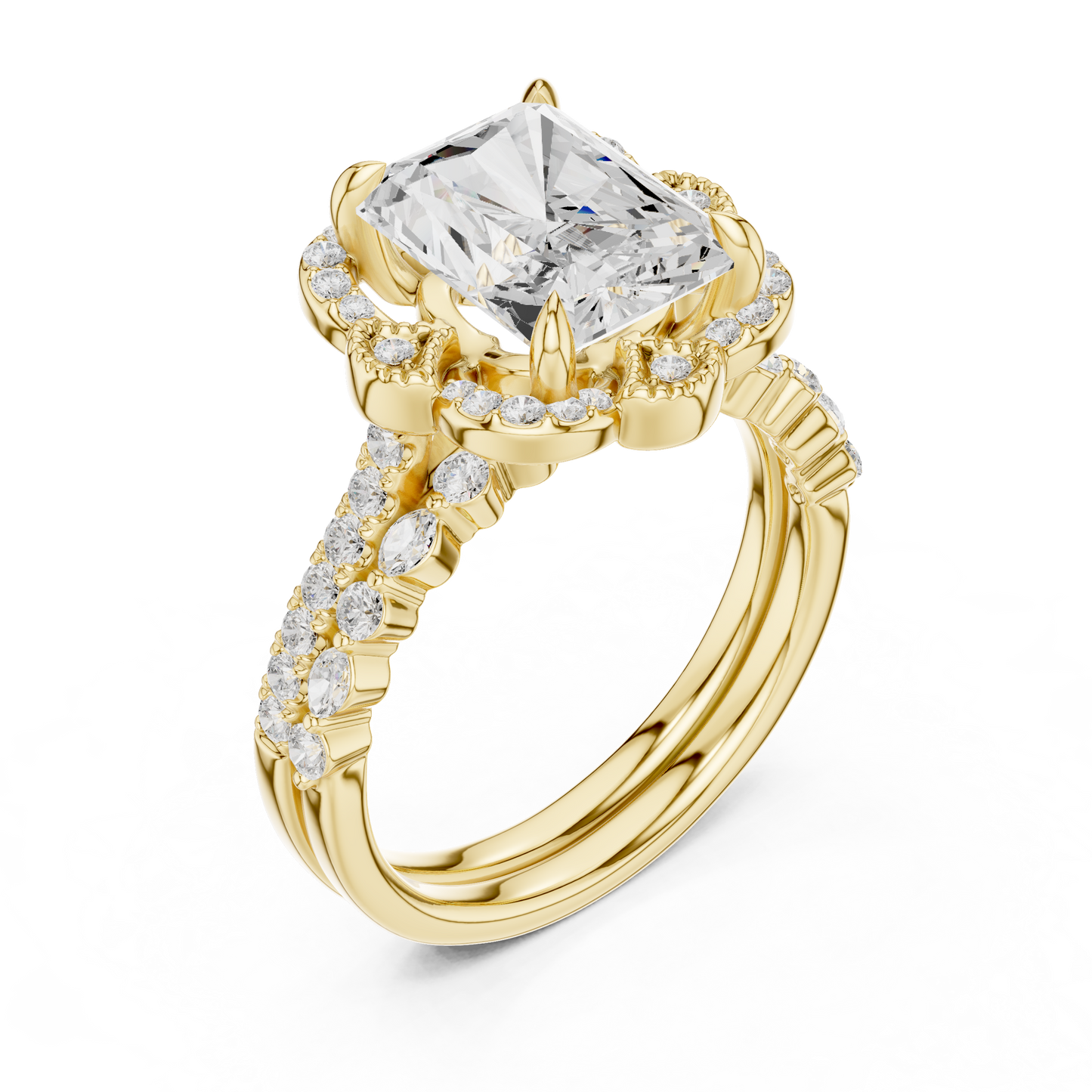 Radiant, Marquise and Round Cut 3.68Ct Lab Grown Diamond Unique Art Deco Cluster Wedding Ring For Women's - HIGHCARAT DIAMONDS