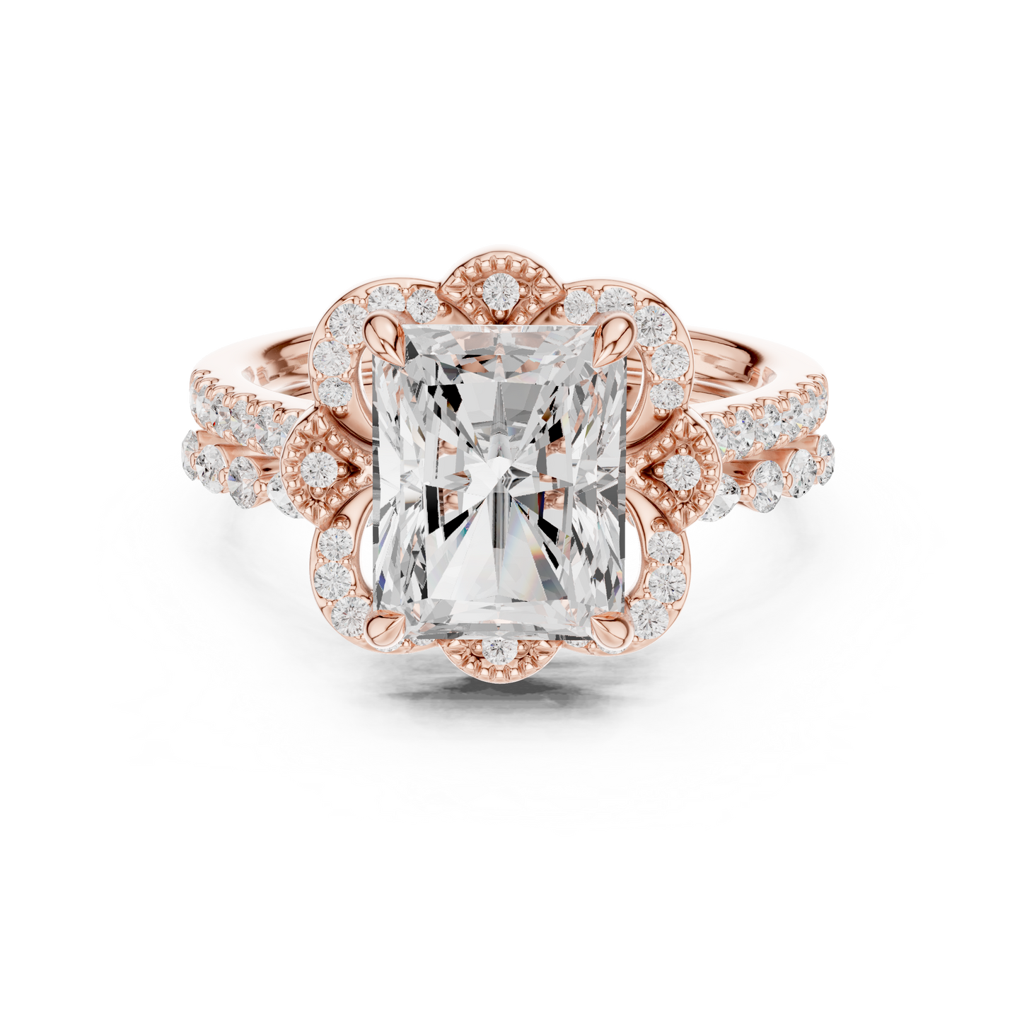 Radiant, Marquise and Round Cut 3.68Ct Lab Grown Diamond Unique Art Deco Cluster Wedding Ring For Women's - HIGHCARAT DIAMONDS