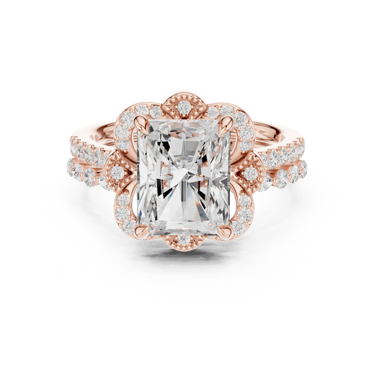 Radiant, Marquise and Round Cut 3.68Ct Lab Grown Diamond Unique Art Deco Cluster Wedding Ring For Women's - HIGHCARAT DIAMONDS
