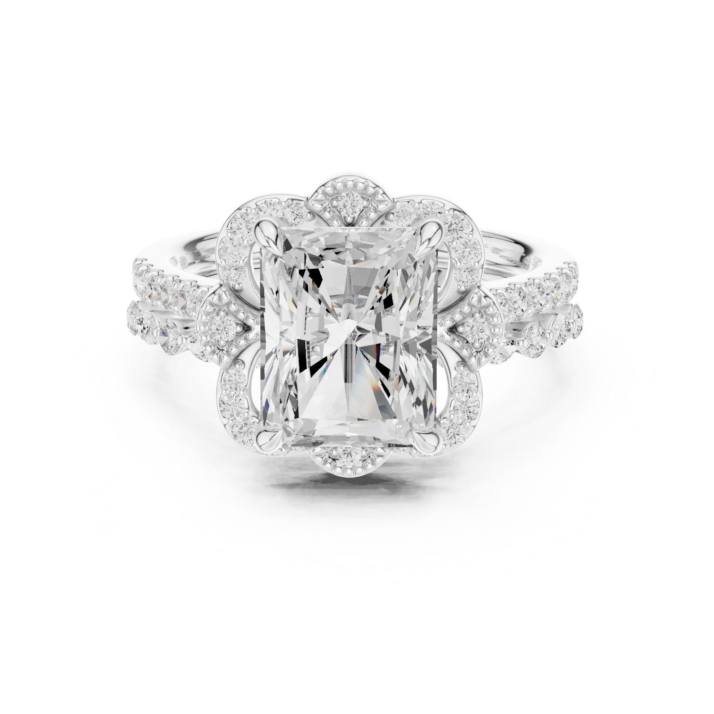 Radiant, Marquise and Round Cut 3.68Ct Lab Grown Diamond Unique Art Deco Cluster Wedding Ring For Women's - HIGHCARAT DIAMONDS