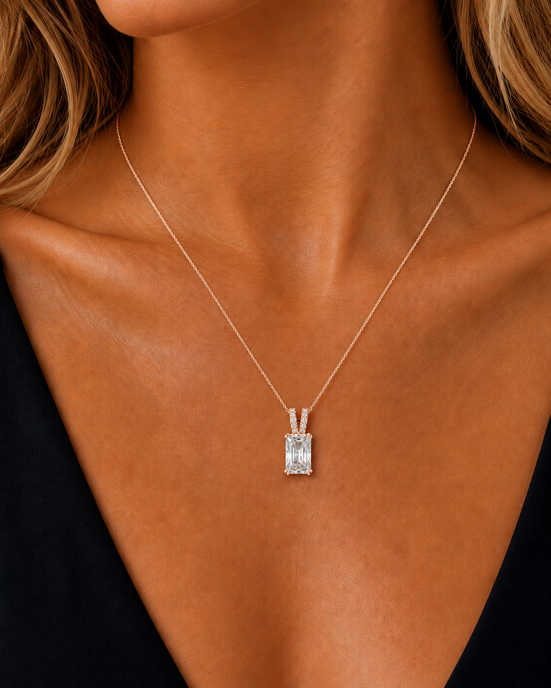 Radiant Prong And Round halo Style Lab Grown Diamond Pendant - HIGHCARAT DIAMONDS