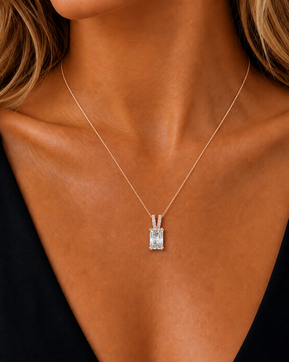 Radiant Prong And Round halo Style Lab Grown Diamond Pendant - HIGHCARAT DIAMONDS