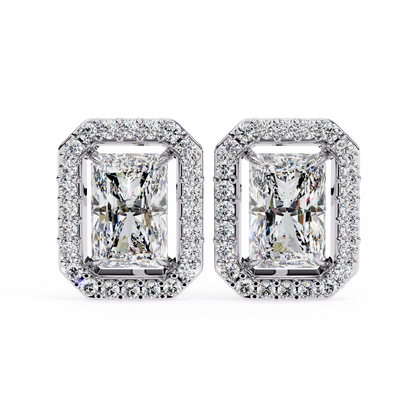 Radiant And Round Cut Top Grade Diamond Vintage Halo Style Minimalist Dainty Wedding Stud Earring - HIGHCARAT DIAMONDS