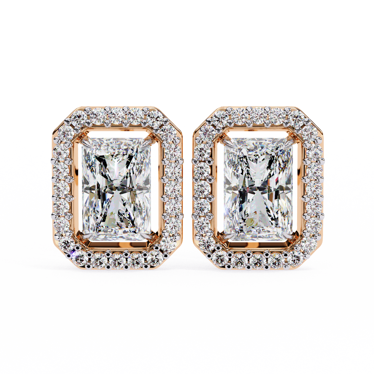 Radiant And Round Cut Top Grade Diamond Vintage Halo Style Minimalist Dainty Wedding Stud Earring - HIGHCARAT DIAMONDS