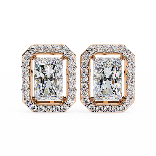Radiant And Round Cut Top Grade Diamond Vintage Halo Style Minimalist Dainty Wedding Stud Earring - HIGHCARAT DIAMONDS
