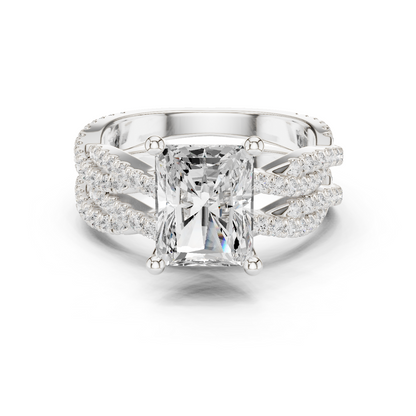 3.23 Carat Radiant Cut Labgrown Diamond Minimalist Solitaire Pav & Side Stones Ring For you In Every Occasion - HIGHCARAT DIAMONDS