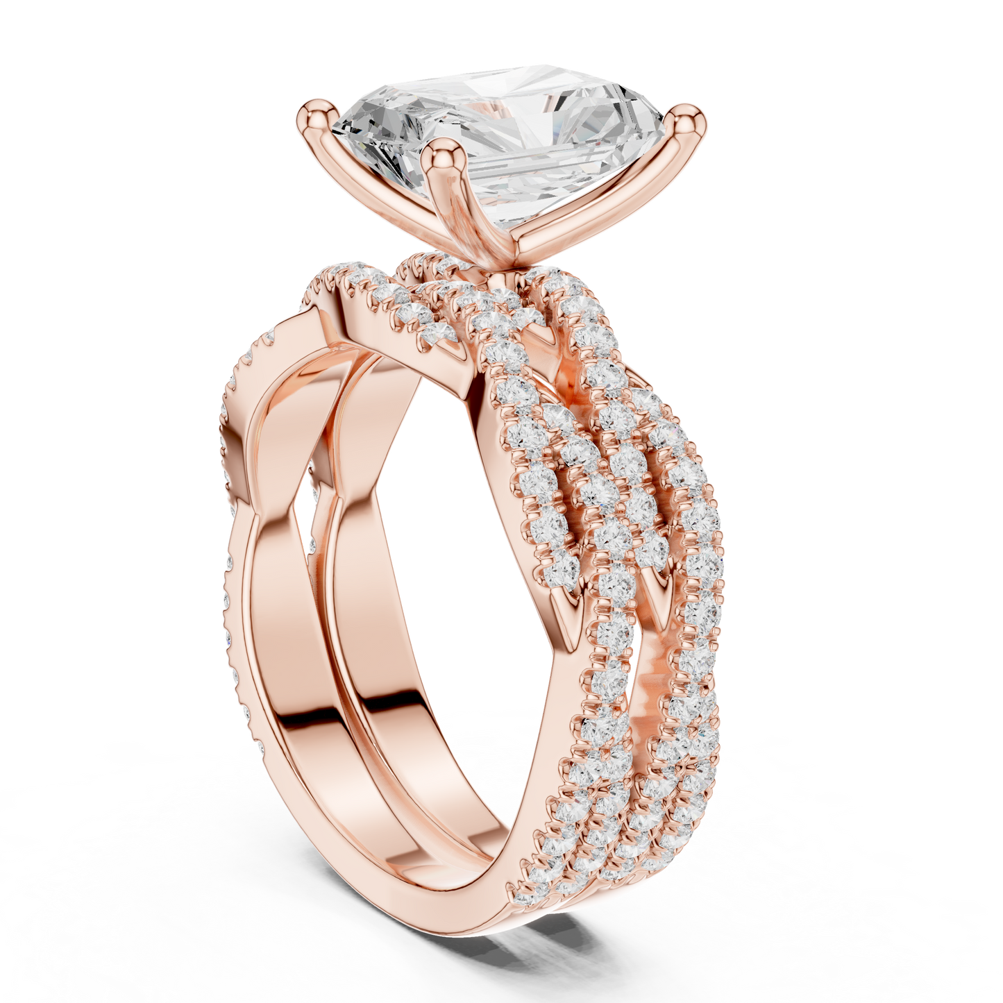 3.23 Carat Radiant Cut Labgrown Diamond Minimalist Solitaire Pav & Side Stones Ring For you In Every Occasion - HIGHCARAT DIAMONDS