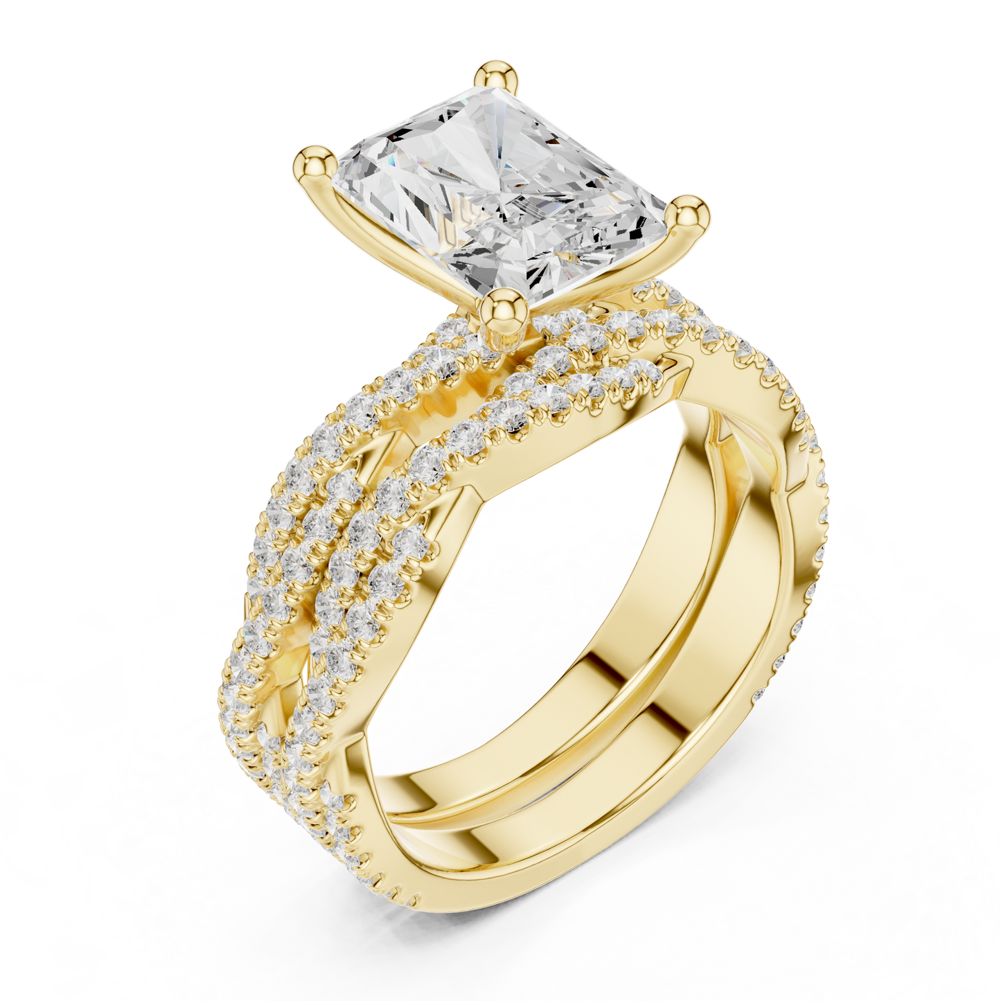 3.23 Carat Radiant Cut Labgrown Diamond Minimalist Solitaire Pav & Side Stones Ring For you In Every Occasion - HIGHCARAT DIAMONDS