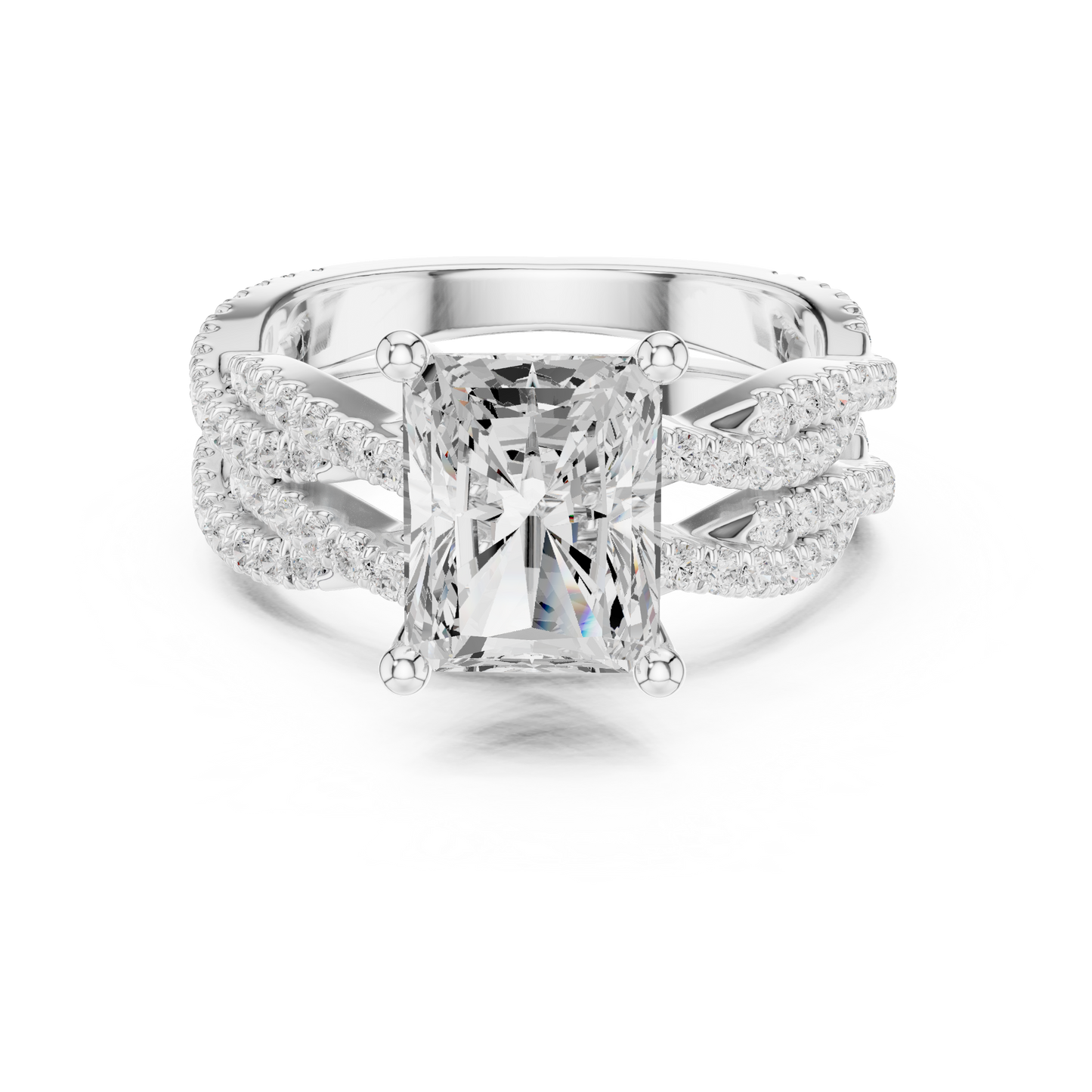 3.23 Carat Radiant Cut Labgrown Diamond Minimalist Solitaire Pav & Side Stones Ring For you In Every Occasion - HIGHCARAT DIAMONDS