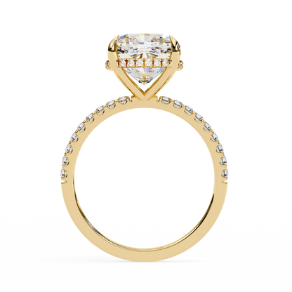 3.53 Ct Cushion And Round Cut 14k Solid Gold Diamond Pave Set Vintage Proposal Ring