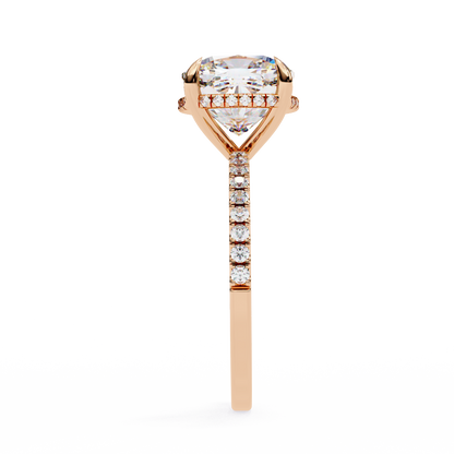 3.53 Ct Cushion And Round Cut 14k Solid Gold Diamond Pave Set Vintage Proposal Ring