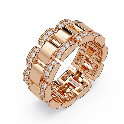 Rose Gold Chunky Link Lab Grown Diamond Band Ring - HIGHCARAT DIAMONDS