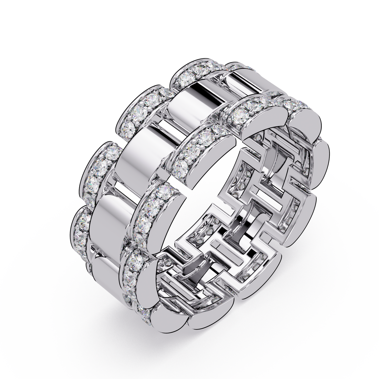 Rose Gold Chunky Link Lab Grown Diamond Band Ring - HIGHCARAT DIAMONDS