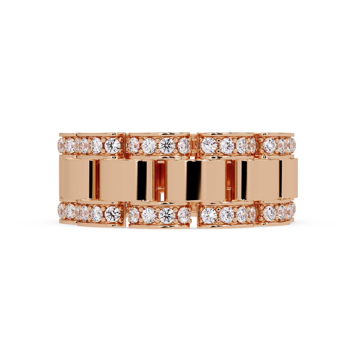 Rose Gold Chunky Link Lab Grown Diamond Band Ring - HIGHCARAT DIAMONDS