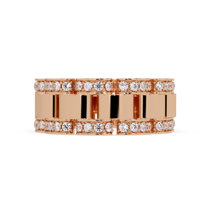 Rose Gold Chunky Link Lab Grown Diamond Band Ring - HIGHCARAT DIAMONDS