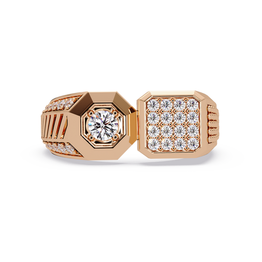 Rose Gold Double Face Diamond Statement Men's Ring - HIGHCARAT DIAMONDS
