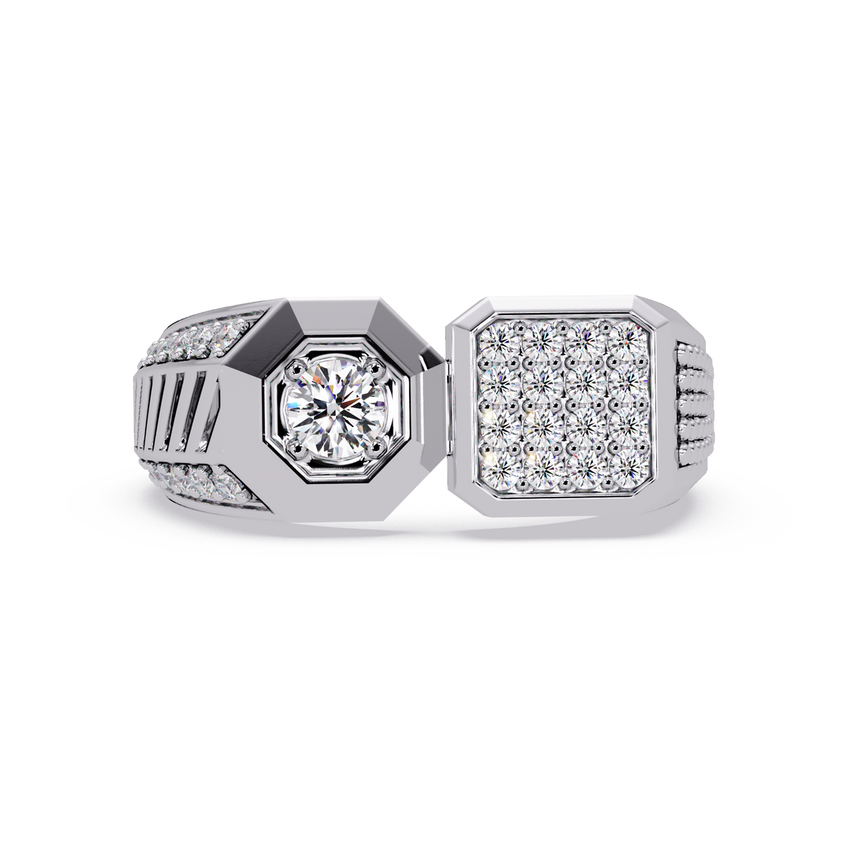 Rose Gold Double Face Diamond Statement Men's Ring - HIGHCARAT DIAMONDS