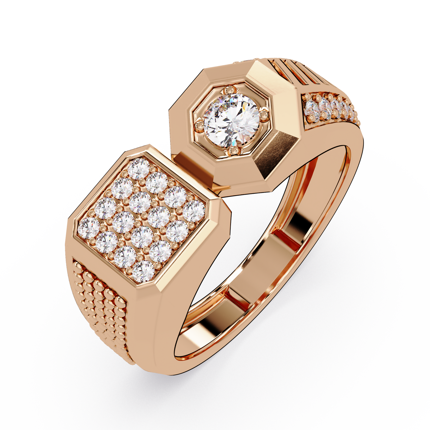 Rose Gold Double Face Diamond Statement Men's Ring - HIGHCARAT DIAMONDS