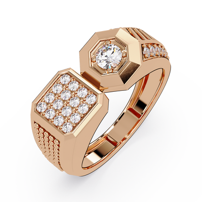 Rose Gold Double Face Diamond Statement Men's Ring - HIGHCARAT DIAMONDS