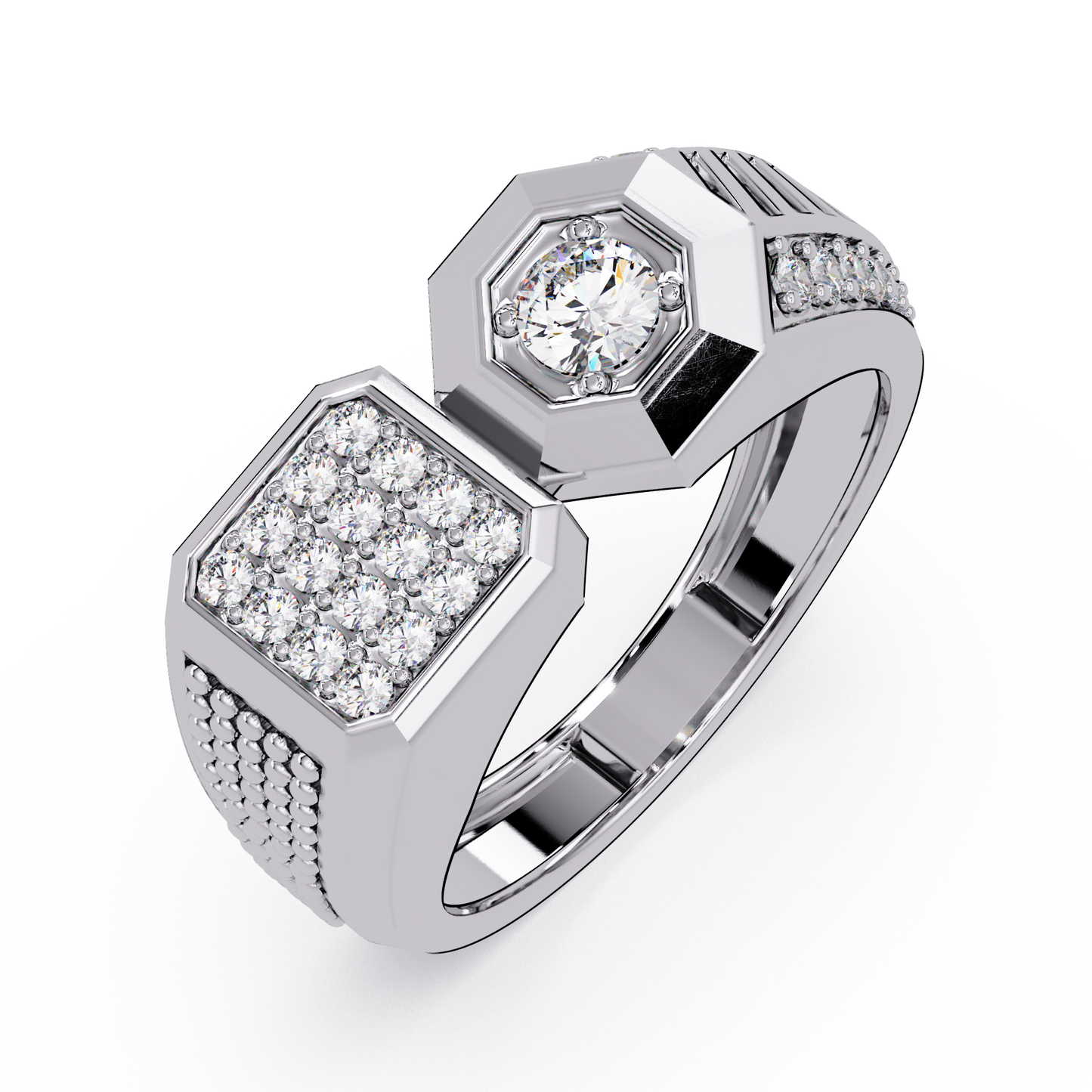 Rose Gold Double Face Diamond Statement Men's Ring - HIGHCARAT DIAMONDS