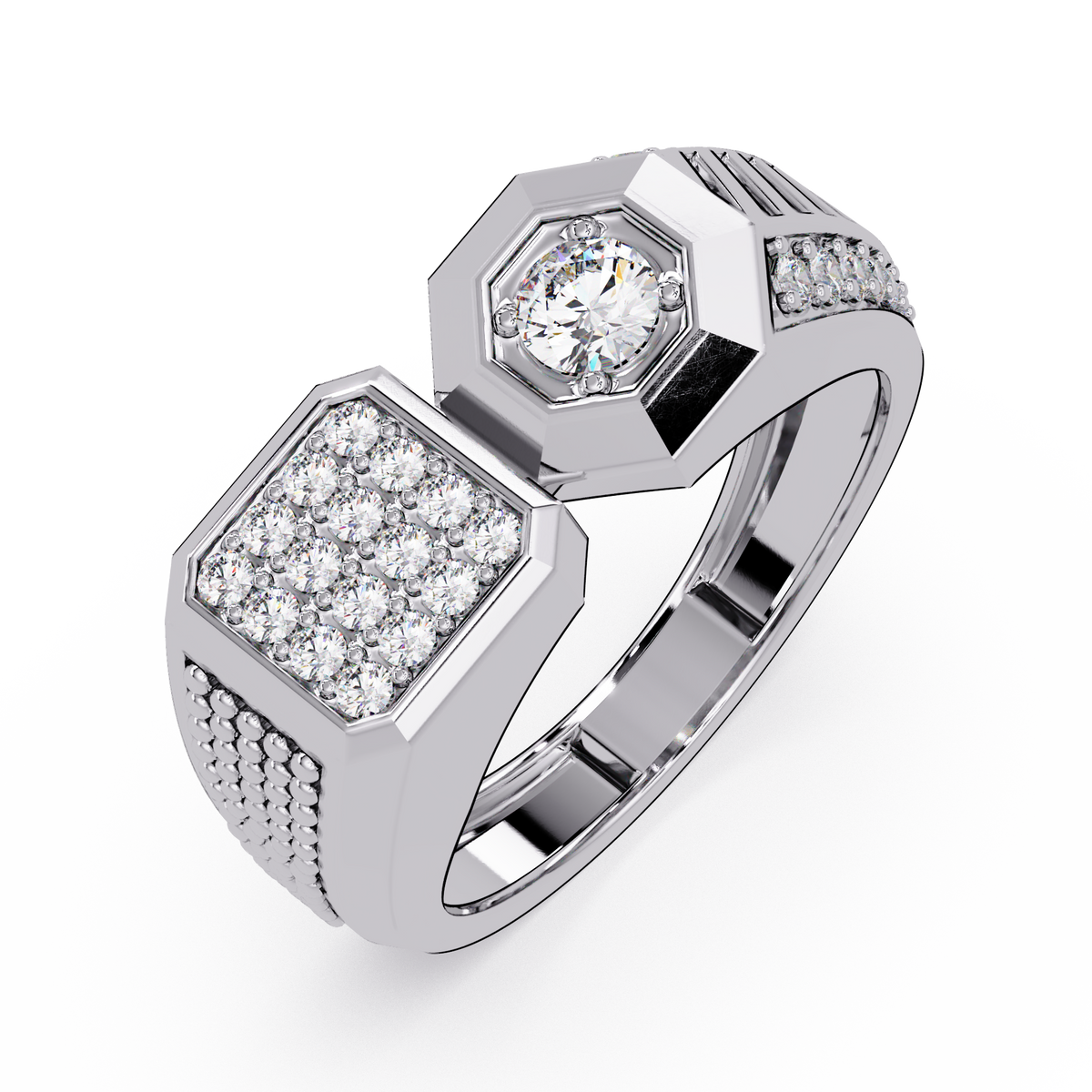 Rose Gold Double Face Diamond Statement Men's Ring - HIGHCARAT DIAMONDS
